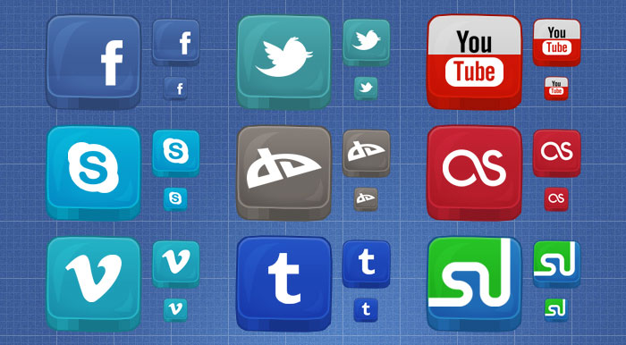 Beveled Social Media Icons