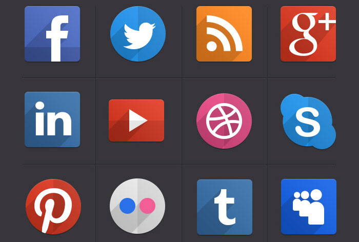 Flat Social Media Icons with Long Shadows