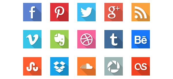 40 Social Media Flat Icons with Long Shadows