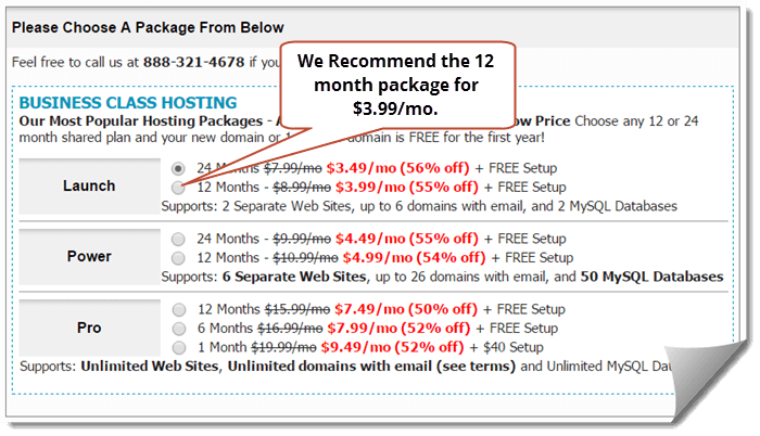 InMotion Hosting Package Selection